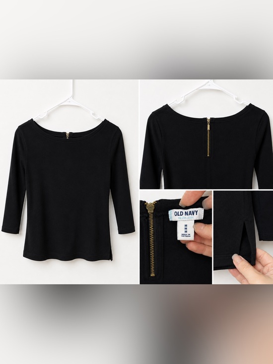 Old Navy Tops - ⭐️3/$20 Old Navy Women’s Black 3/4 Sleeve Back Zip Top Size M